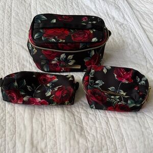 Floral Black and Red Cosmetic Bag Set